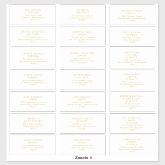 Modern minimalistisch goudlettertype bruiloft gast sticker (Vel)