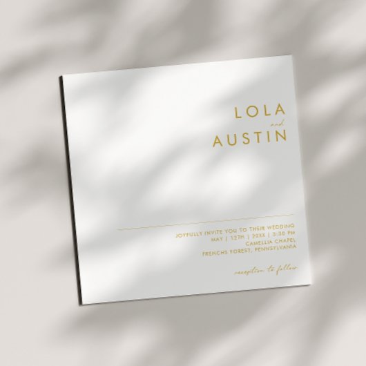 Modern minimalistisch goudlettertype Square Weddin Kaart