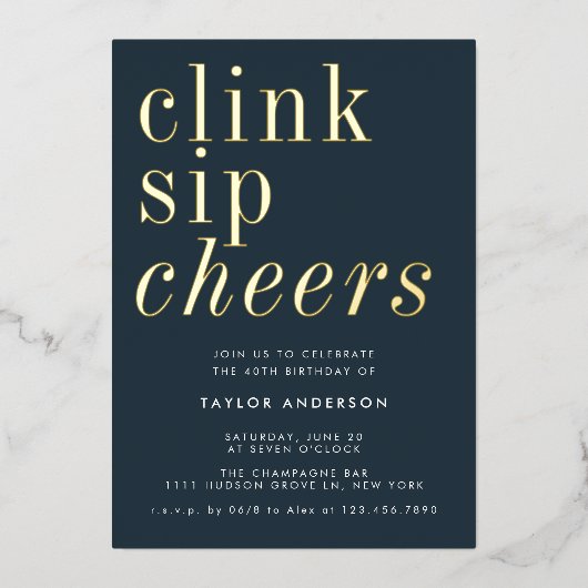 Modern minimalistisch grijs goud 40e verjaardagsfe folie uitnodiging (Voorkant)