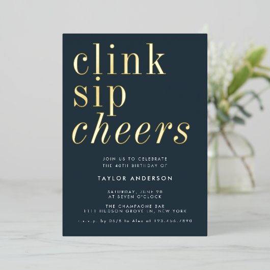 Modern minimalistisch grijs goud 40e verjaardagsfe folie uitnodiging (Staand Voorkant)