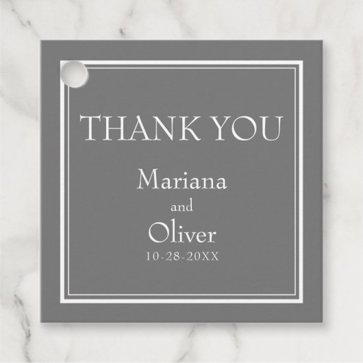 Modern minimalistisch grijs huwelijk bedankjes labels (Voorkant)