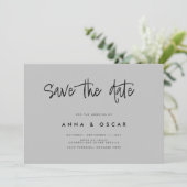 Modern minimalistisch grijs huwelijk sparen de dat save the date (Staand voorkant)