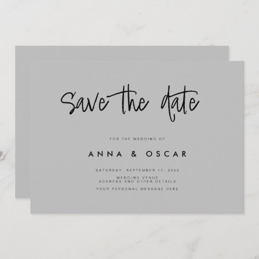 Modern minimalistisch grijs huwelijk sparen de dat save the date (Voorkant / Achterkant)