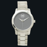 Modern minimalistisch grijs monogram horloge<br><div class="desc">Modern minimalistisch monogram grijs monogram Emblem White Classic Block Typography Monogram Solid Gray Background</div>