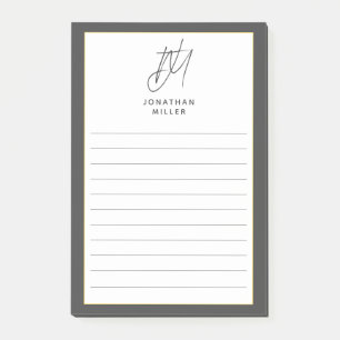 Modern minimalistisch grijs monogram uitgelijnd post-it® notes