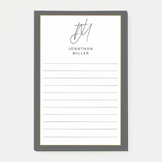 Modern minimalistisch grijs monogram uitgelijnd post-it® notes (Voorkant)