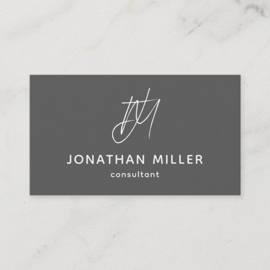 Modern minimalistisch grijs monogram visitekaartje (Voorkant)