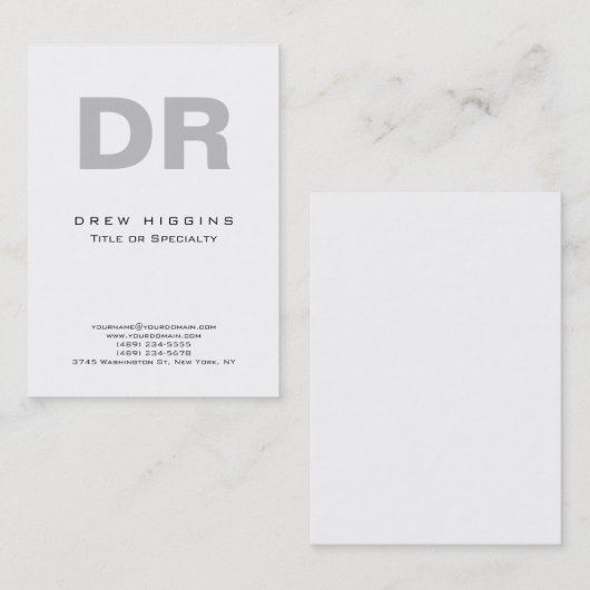 Modern minimalistisch grijs monogram wit groot visitekaartje (Voorkant / Achterkant)
