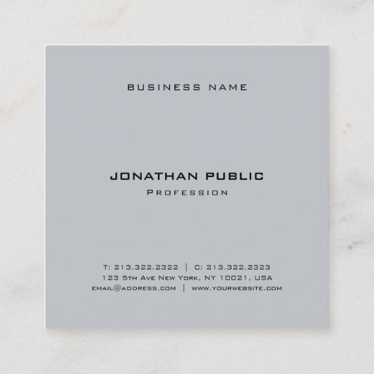 Modern minimalistisch grijs plein met elegant prof vierkante visitekaartje (Achterkant)