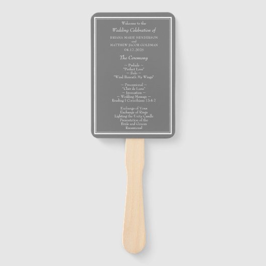 Modern Minimalistisch Grijs Trouwprogramma Handwaaier (Voorkant)
