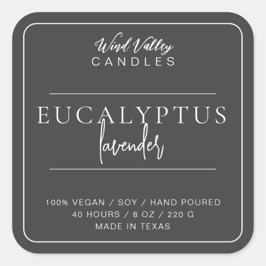 Modern minimalistisch grijs wit kaarsenlabel vierkante sticker (Voorkant)
