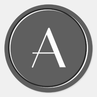 Modern minimalistisch grijs wit monogram ronde sticker