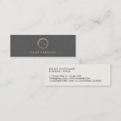 Modern minimalistisch grijze Linen Elegant Gold Mo Mini Visitekaartje (Voorkant / Achterkant)