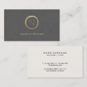 Modern minimalistisch grijze Linen Elegant Gold Mo Visitekaartje (Voorkant / Achterkant)