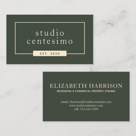 Modern minimalistisch Groen Cream Visitekaartje (Voorkant / Achterkant)