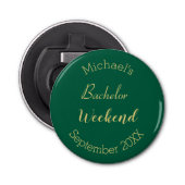 Modern minimalistisch groen en goud vrijgezellenfe button flesopener (Voorkant)