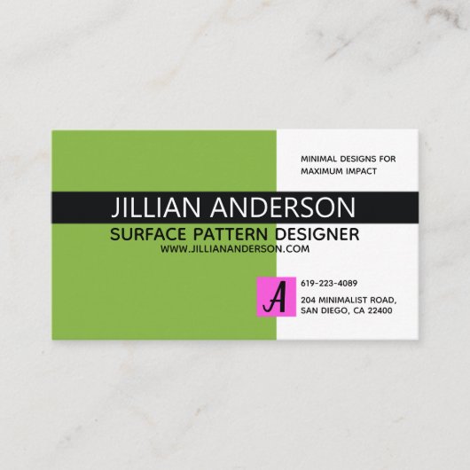 Modern minimalistisch groen en zwart Visitekaartje (Voorkant)
