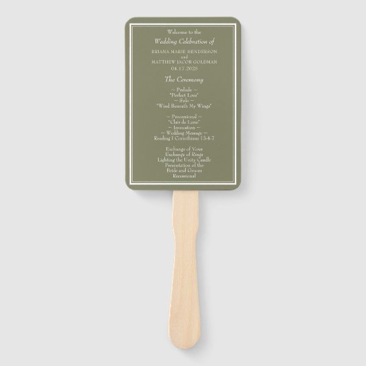 Modern Minimalistisch Groen Huwelijksprogramma Handwaaier (Voorkant)