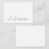 Modern minimalistisch groen monogram notitiekaartje (Voorkant / Achterkant)