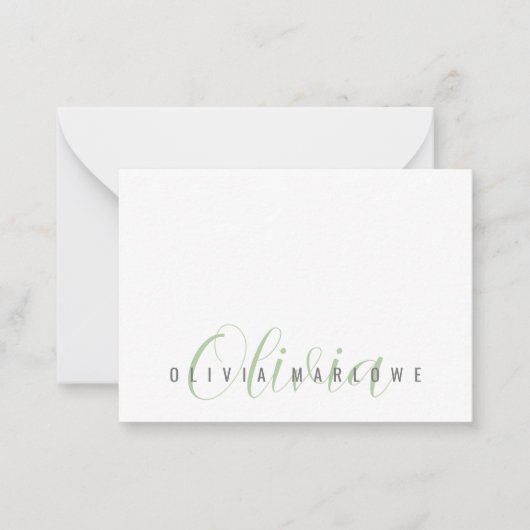 Modern minimalistisch groen monogram notitiekaartje (Voorkant)