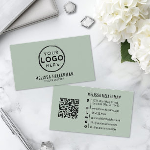 Modern Minimalistisch Groen Professioneel Logo QR Visitekaartje