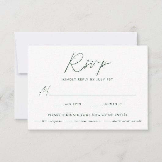 Modern Minimalistisch Groen Script Maaltijd Keuze  RSVP Kaartje (Voorkant)