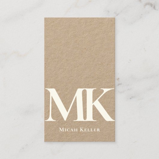 Modern minimalistisch groots monogram uniek Kraft Visitekaartje (Voorkant)