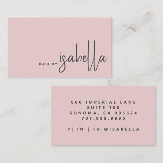 Modern minimalistisch haar stylist script Blush Pi Visitekaartje (Voorkant / Achterkant)
