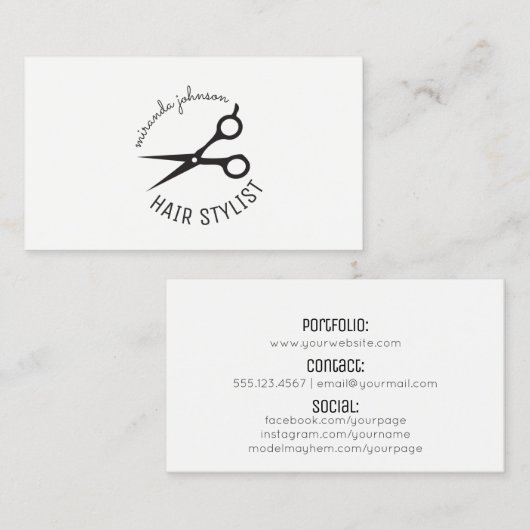 modern - minimalistisch haarstylisschaar visitekaartje (Voorkant / Achterkant)