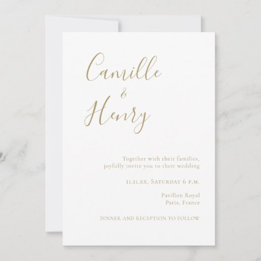 Modern minimalistisch handgeschreven gouden bruilo kaart (Voorkant)