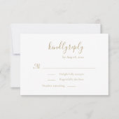Modern minimalistisch handgeschreven gouden bruilo RSVP kaartje (Voorkant)