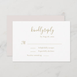 Modern minimalistisch handgeschreven gouden bruilo RSVP kaartje