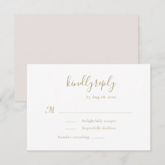 Modern minimalistisch handgeschreven gouden bruilo RSVP kaartje