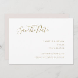 Modern minimalistisch handgeschreven gouden bruilo save the date