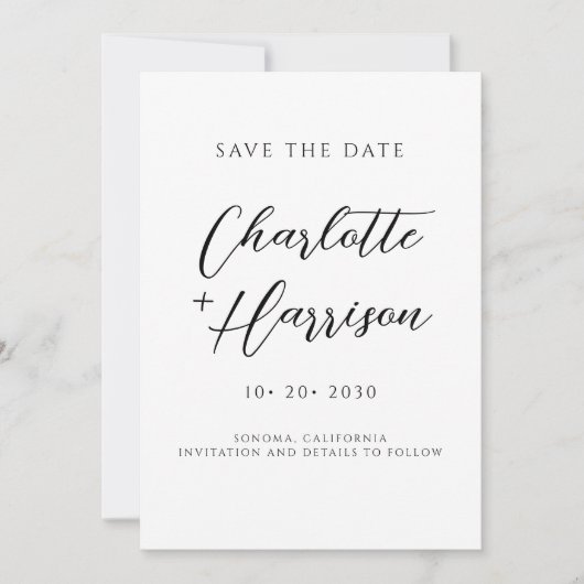 Modern Minimalistisch Handgeschreven Schrift Save The Date (Voorkant)