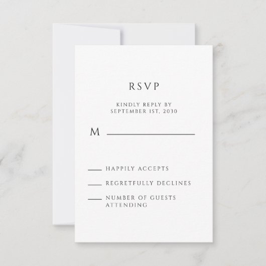 Modern minimalistisch handgeschreven script RSVP kaartje (Voorkant)