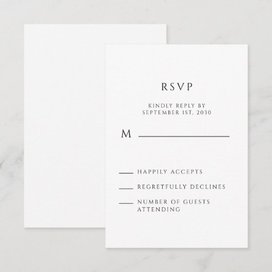 Modern minimalistisch handgeschreven script RSVP kaartje (Voorkant / Achterkant)