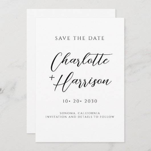 Modern minimalistisch handgeschreven script save the date (Voorkant / Achterkant)