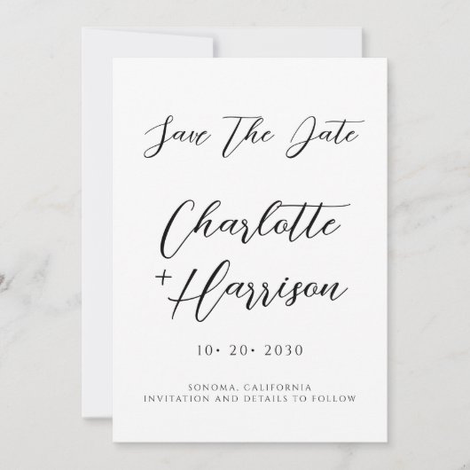 Modern minimalistisch handgeschreven script save the date (Voorkant)