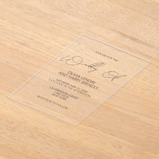Modern minimalistisch handschrift huwelijk acryl uitnodigingen (Laagn)
