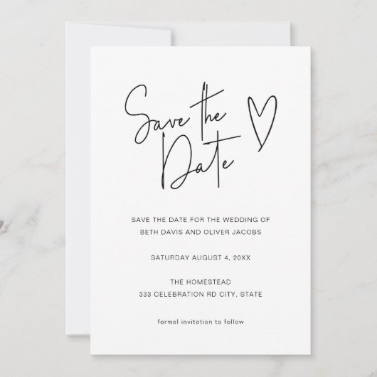 Modern minimalistisch handtekeninglettertype Save  The Date (Voorkant)