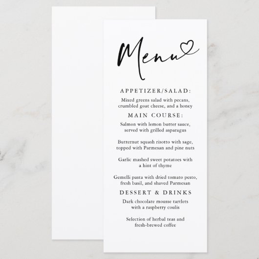 Modern minimalistisch hart typografie menu (Voorkant / Achterkant)