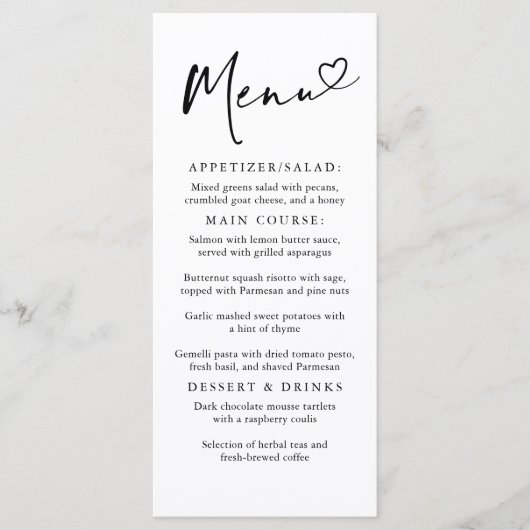 Modern minimalistisch hart typografie menu (Voorkant)