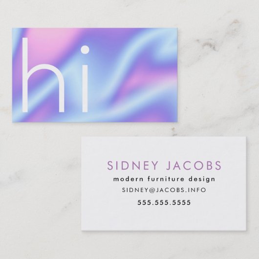 Modern minimalistisch HI hollografisch paars en ro Visitekaartje (Voorkant / Achterkant)
