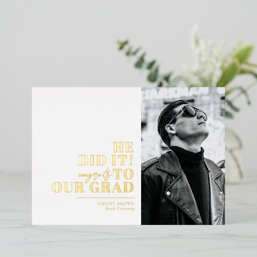 Modern minimalistisch horizontaal 3 foto's Afstude Folie Uitnodiging (Staand Voorkant)