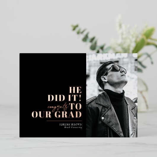 Modern minimalistisch horizontaal 3 foto's Afstude Folie Uitnodiging (Staand Voorkant)