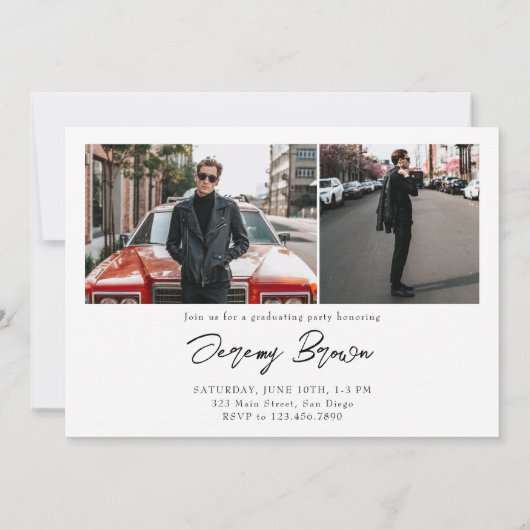 Modern minimalistisch horizontaal 3 foto's Afstude Kaart (Achterkant)