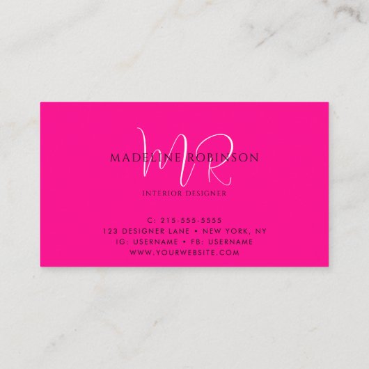 Modern Minimalistisch Hot Pink Script Visitekaartje (Achterkant)