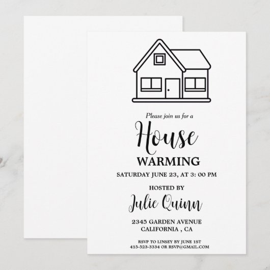 Modern Minimalistisch Huis opwarming Party Kaart (Voorkant / Achterkant)