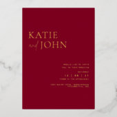 Modern minimalistisch huwelijk met Bourgogne Folie Uitnodiging (Voorkant)